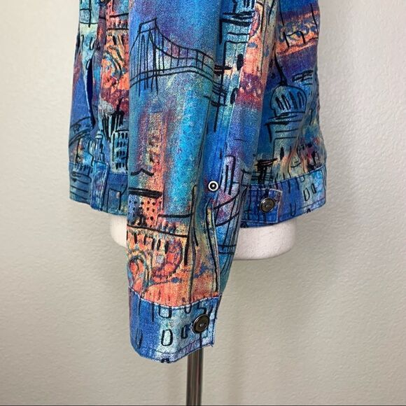 Chico’s Linen Cotton Blend Abstract City Jacket Shacket - Picture 6 of 13